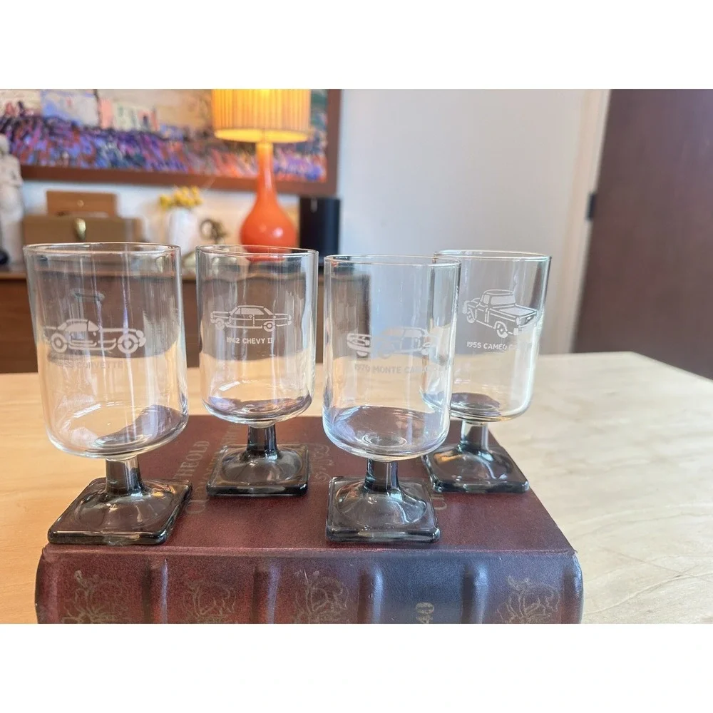 RARE Find VINTAGE Federal Glass Nordic Midnight Pedestal Etched Cars SEE PICS